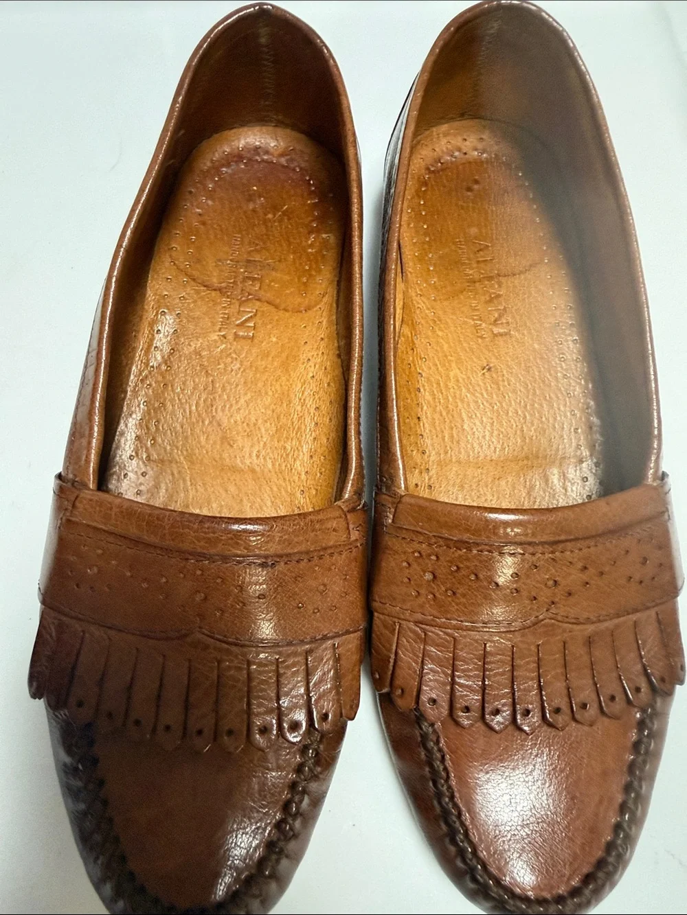 Men’s 8.5 Alfani Brown Leather Kiltie Penny Loafers